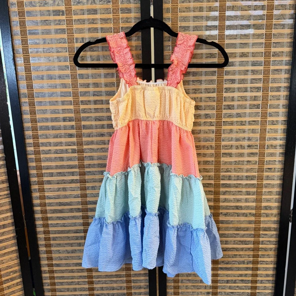 Jona Michelle Tiered Colorblock Dress Kids Size 7 Pastel Rainbow Smocked Summer